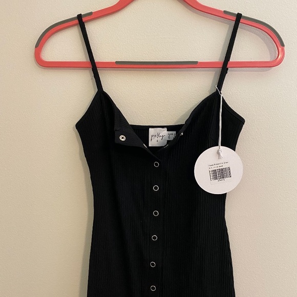 NWT Princess Polly Mini Black Snap Botton Dress - Picture 3 of 4
